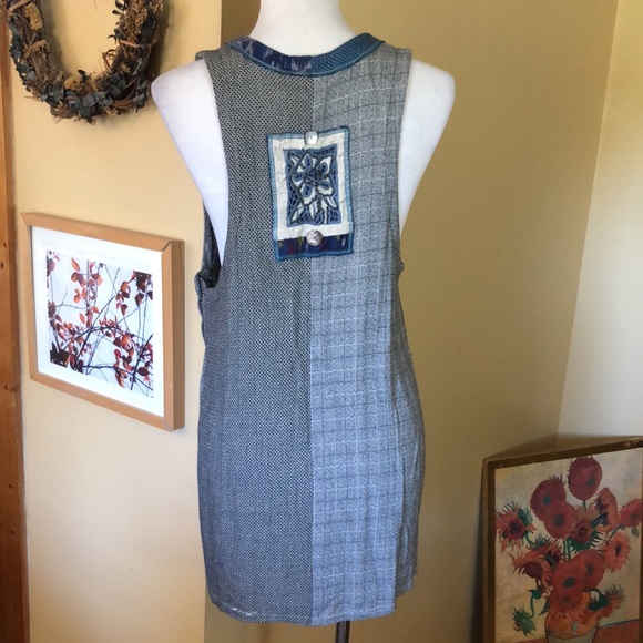 SURYA Size Large Ladies Top Art To Wear Mixed Media Tunic Lagenlook Beaded Craft - Picture 5 of 14